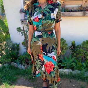 Vintage Tropical Print Dress